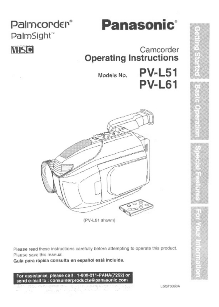 PDF manual for Panasonic Camcorders Palmcorder PV-L61