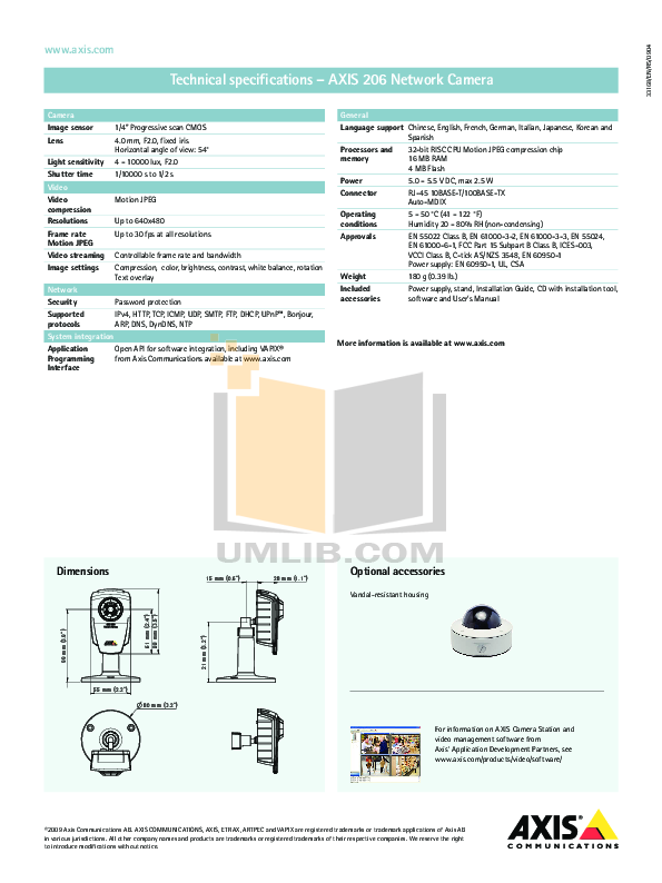 PDF manual for Axis Security Camera 206