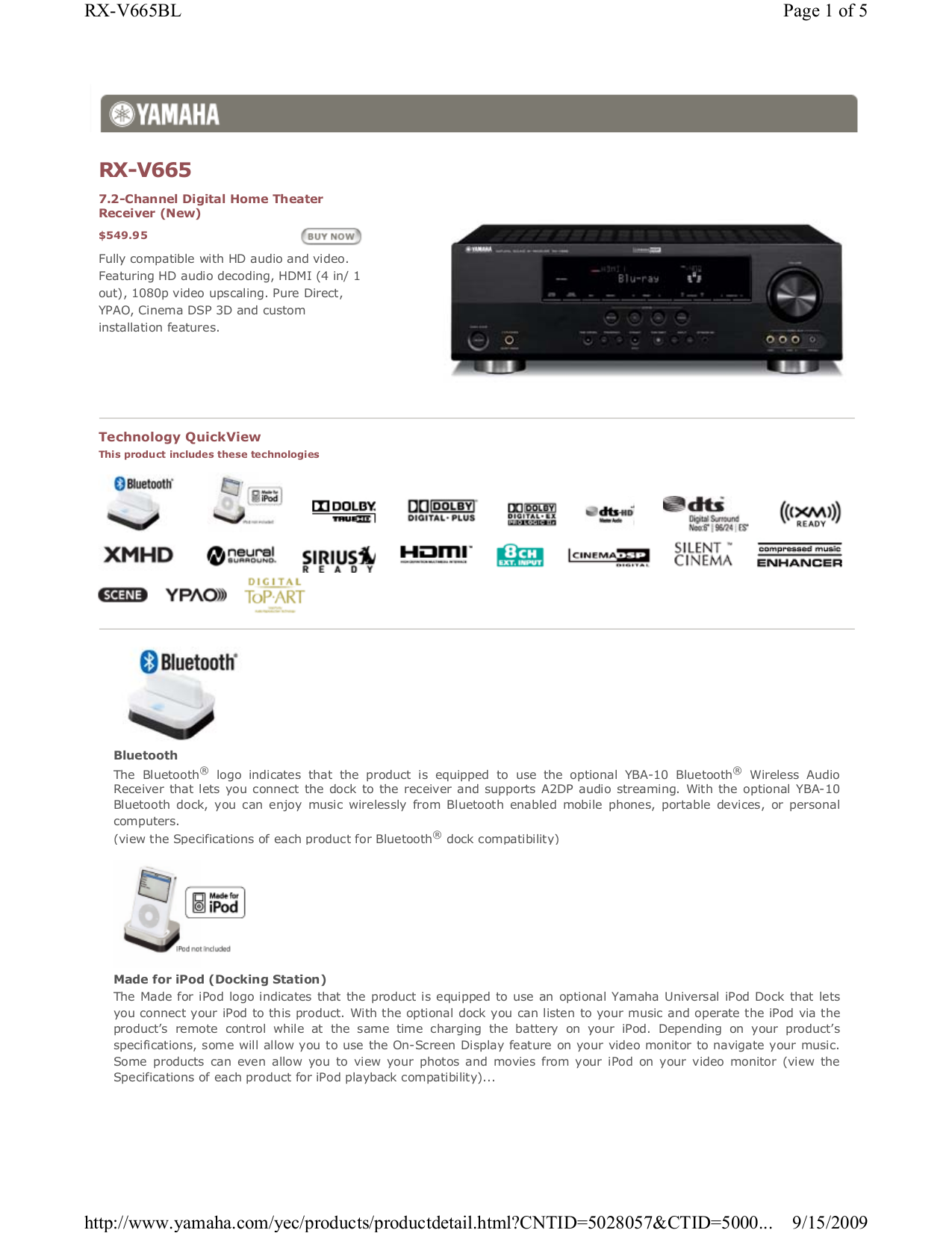 Download free pdf for Yamaha RX-V665 Receiver manual