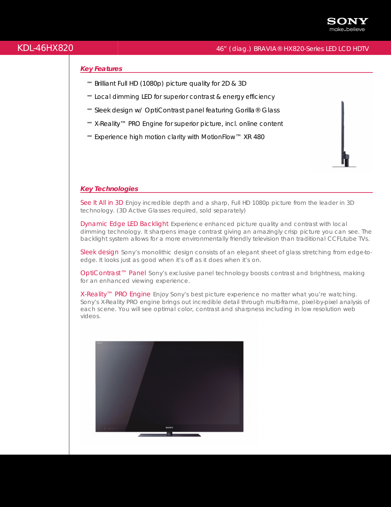 pdf for Sony LCD TV BRAVIA KDL-46HX820 manual