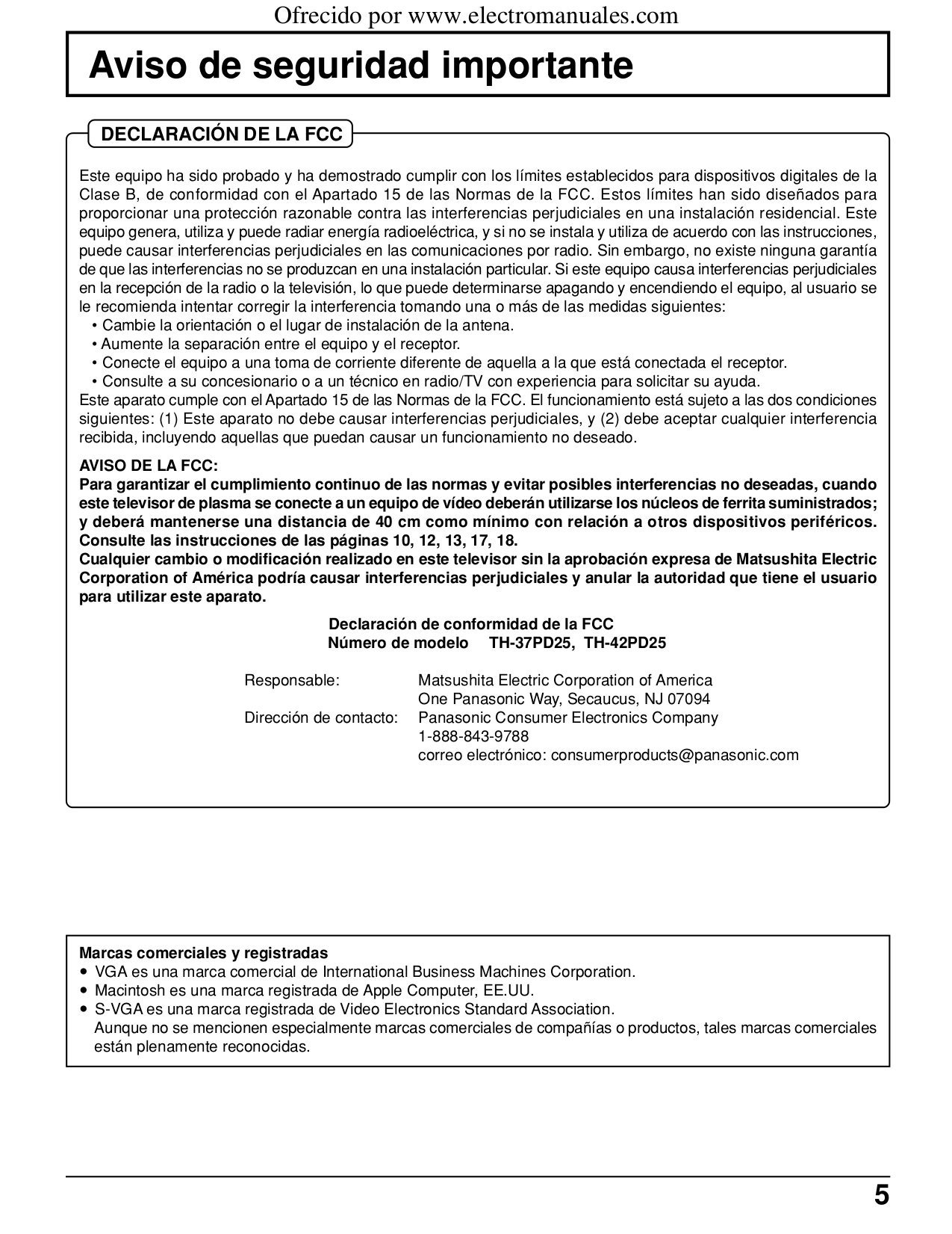 ... Panasonic TV Viera TH-42PD25 pdf page preview ...