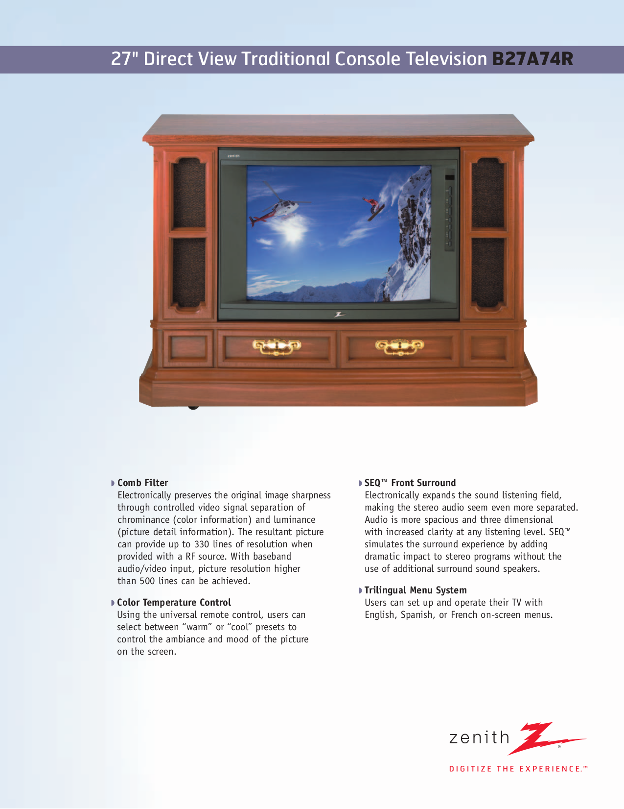 PDF manual for Zenith TV B27A74R