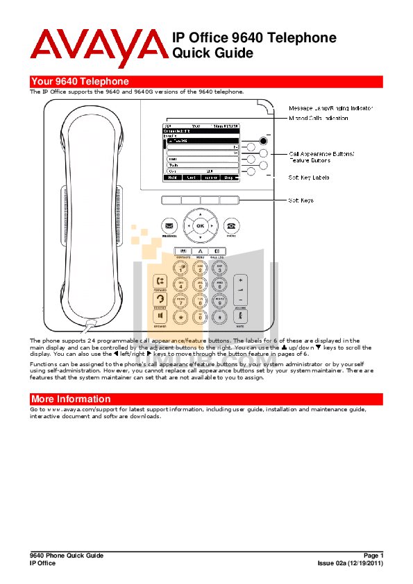 Download free pdf for Avaya 9640G Telephone manual