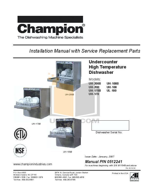 PDF manual for Champion Dishwasher Model I 66