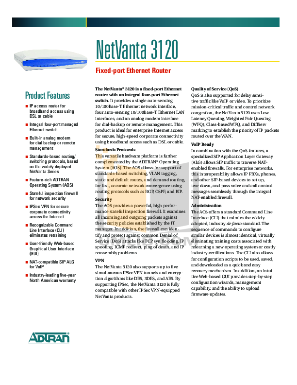 Download free pdf for ADTRAN NetVanta 3120 Router manual