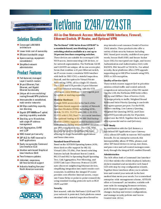 Download free pdf for ADTRAN NetVanta 1224R PoE Switch manual