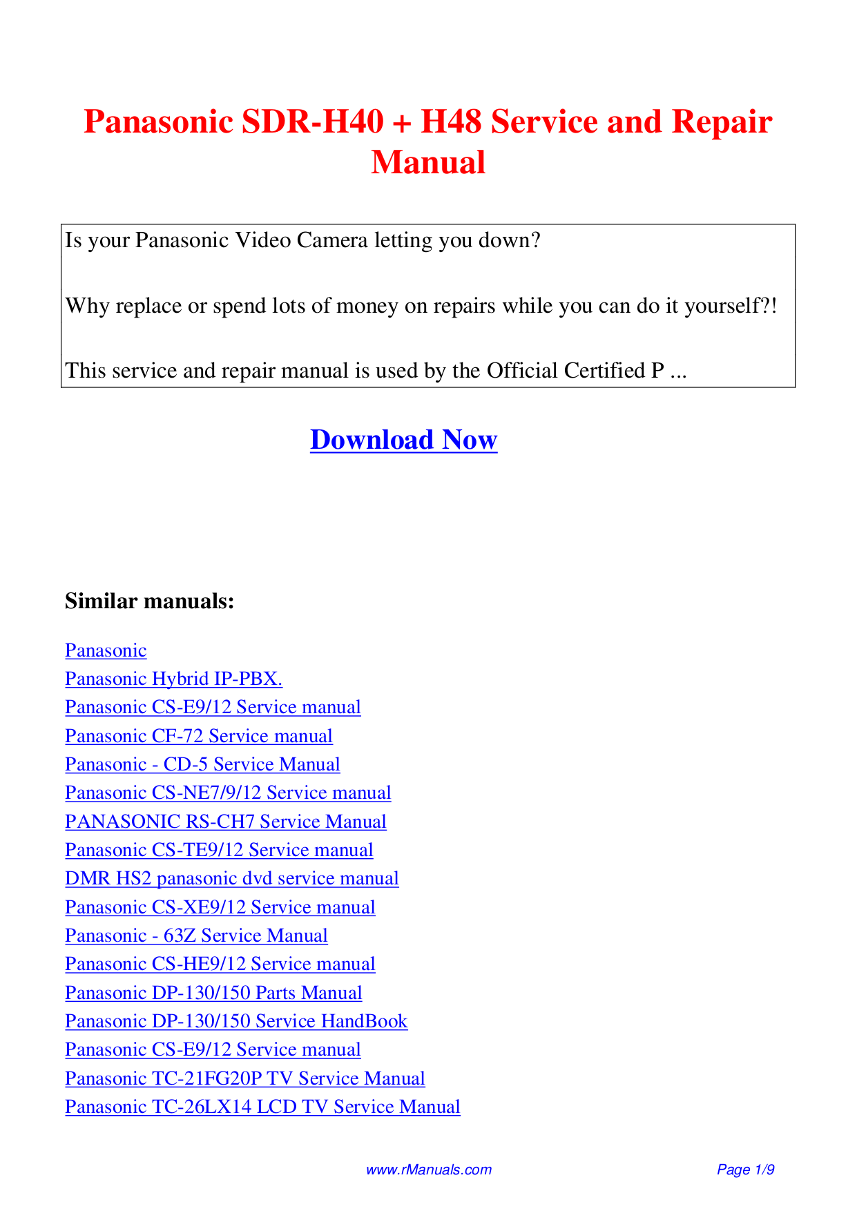 Panasonic TV Viera TC-26LX70 pdf page preview ...