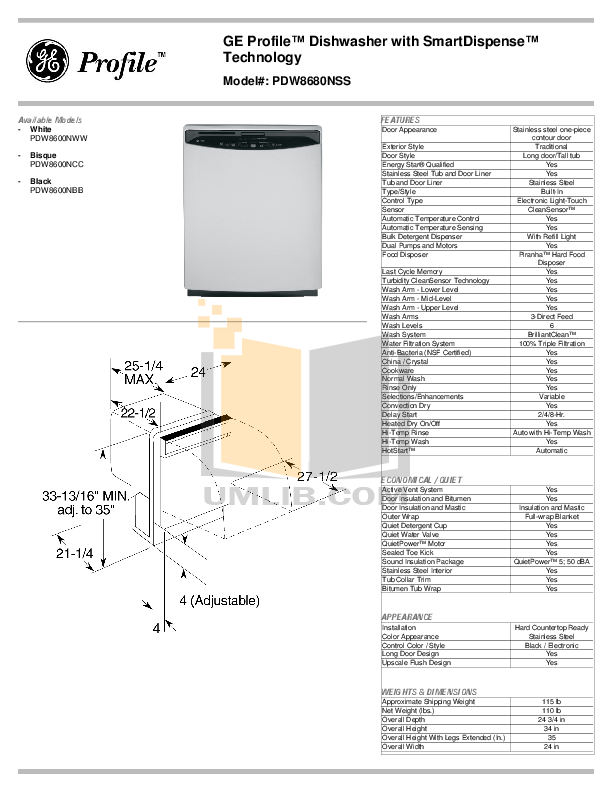 Manual For Ge Profile Dishwasher