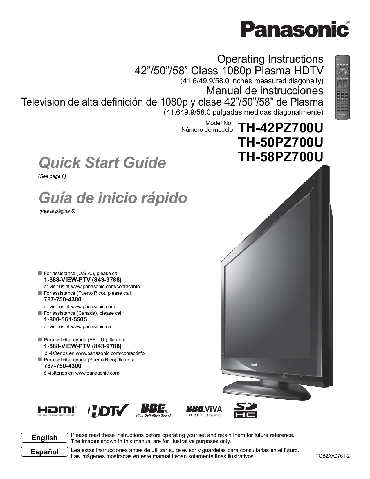 Panasonic TV Viera TH-42PZ700 pdf page preview .
