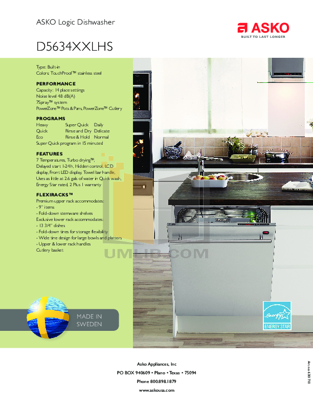 Download free pdf for Asko D5434XXLS Dishwasher manual
