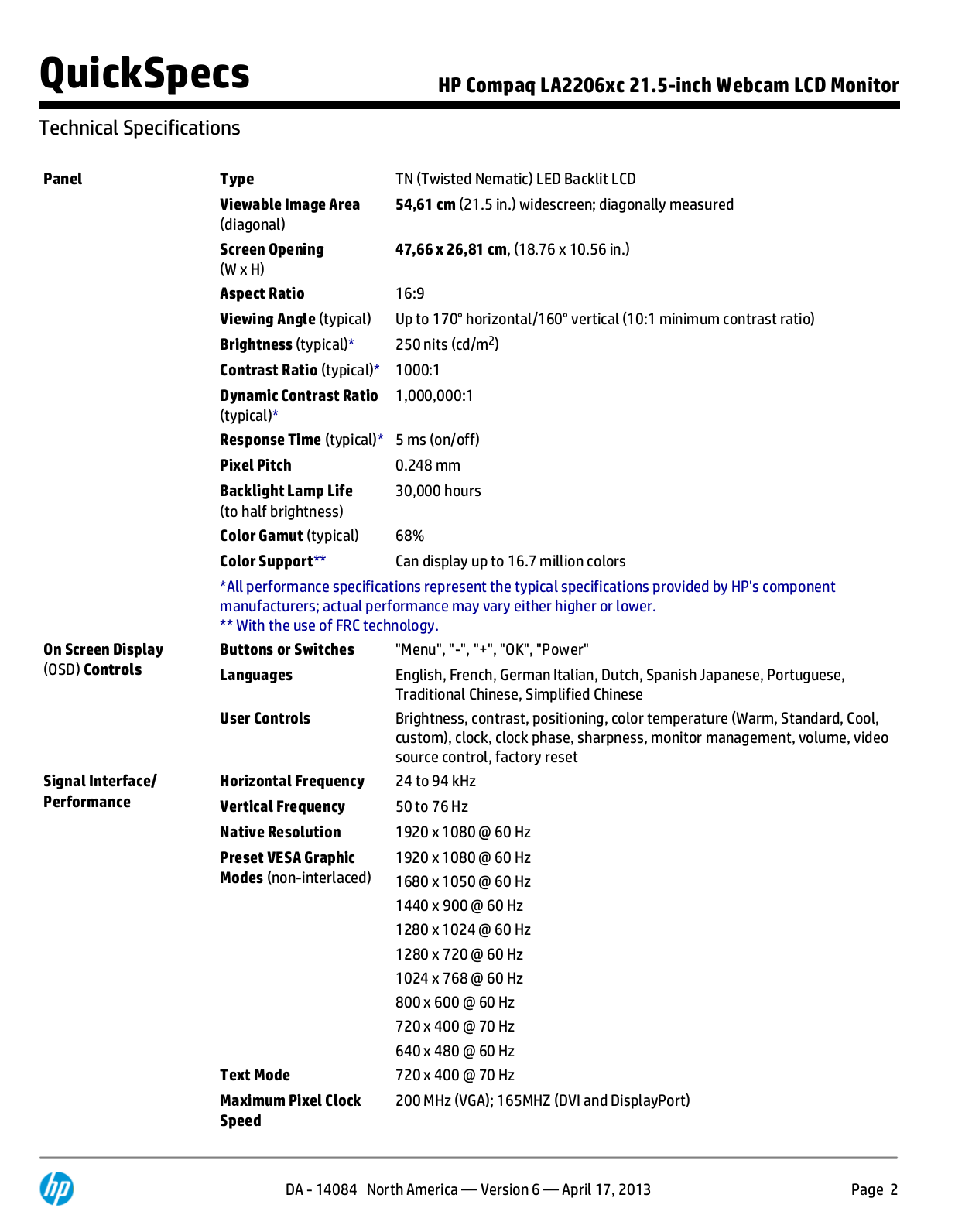 PDF manual for HP Monitor Compaq LA2206xc