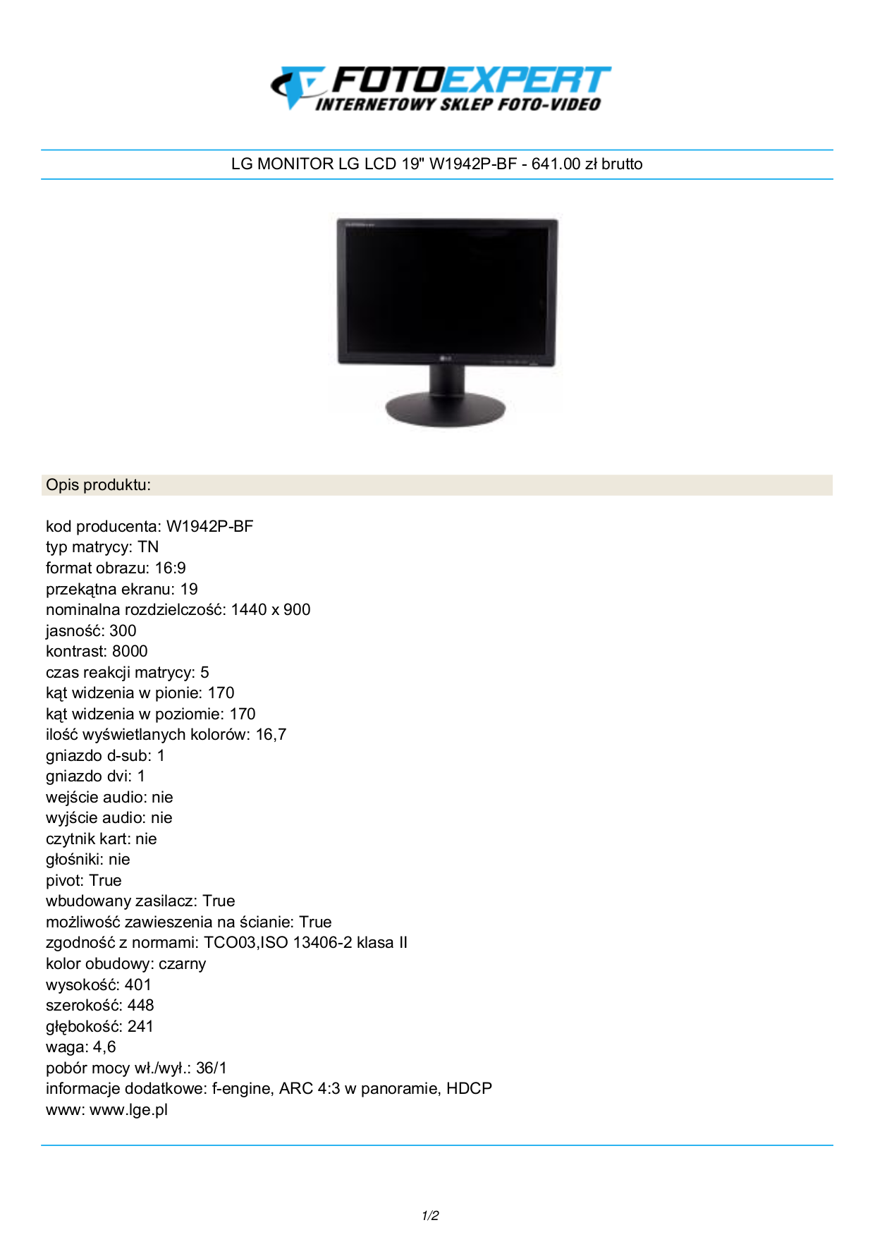 pdf for LG Monitor W1942P manual