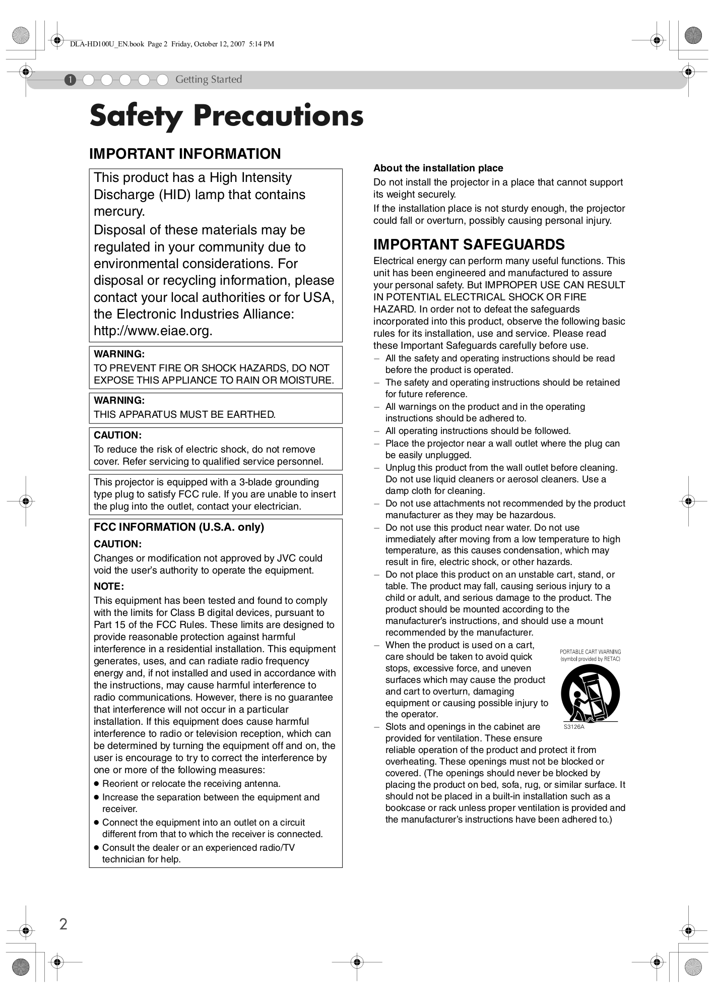 ... JVC Projector DLA-HD100 pdf page preview ...