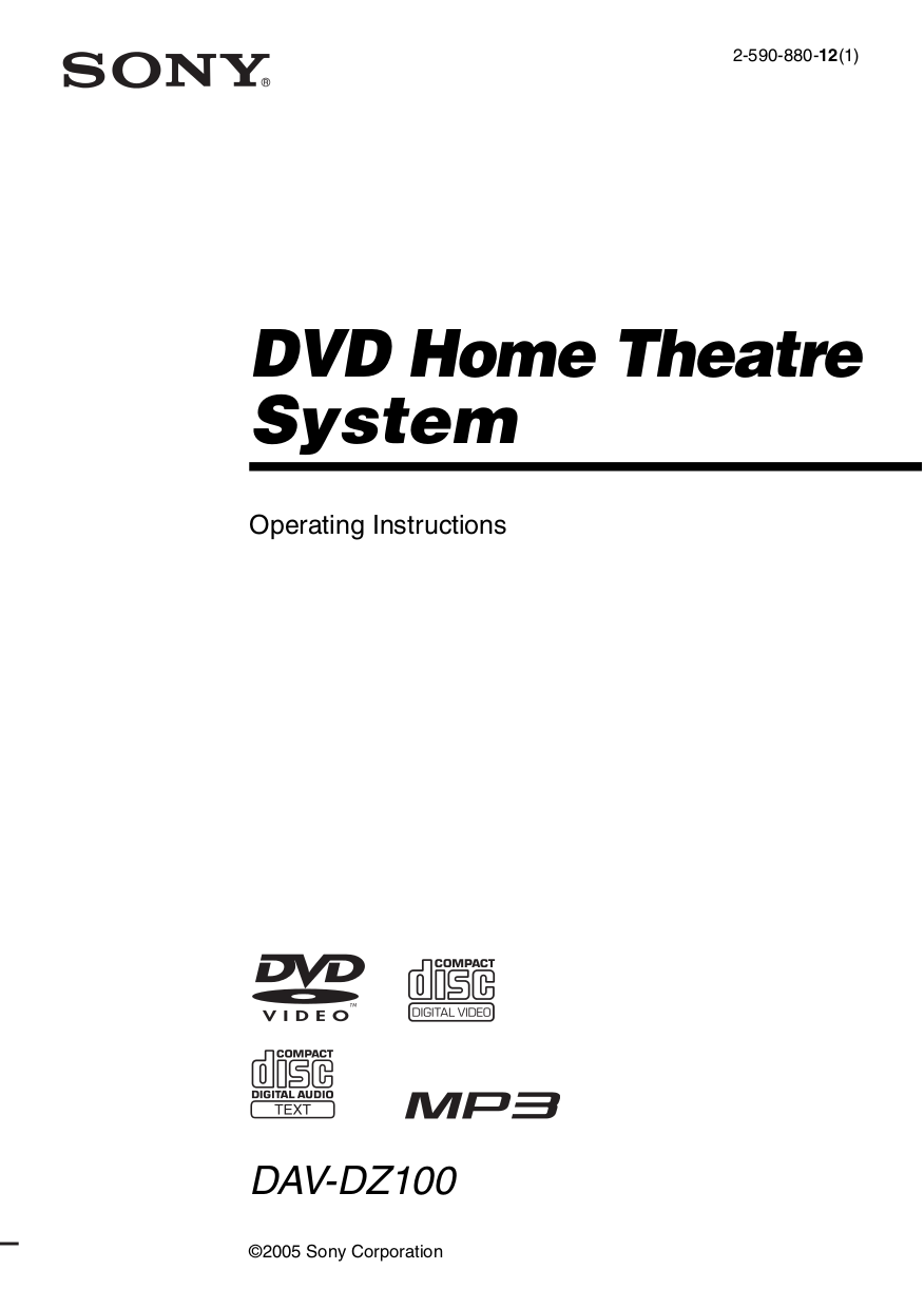 pdf for Sony Home Theater DAV-DZ100 manual