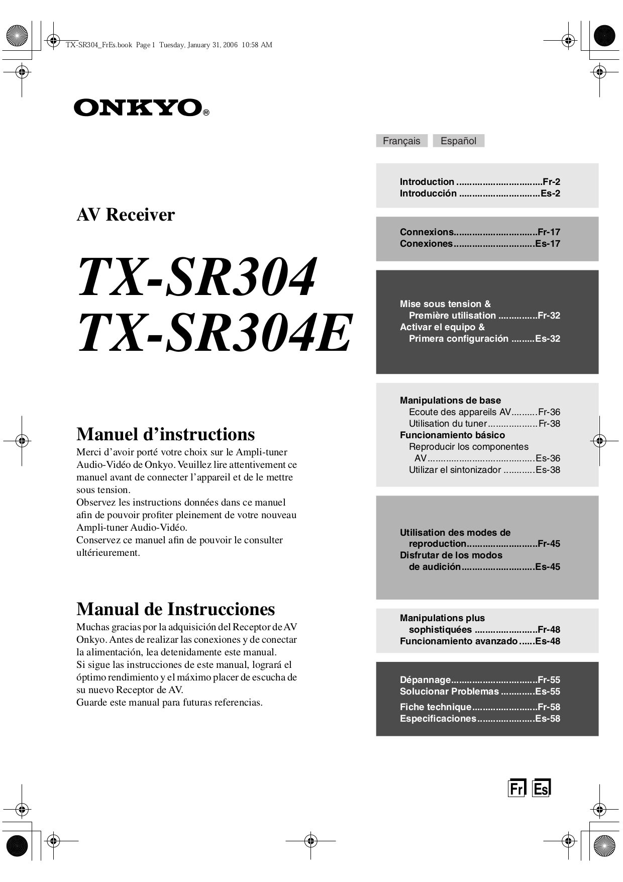 pdf for Onkyo Receiver TX-SR304 manual