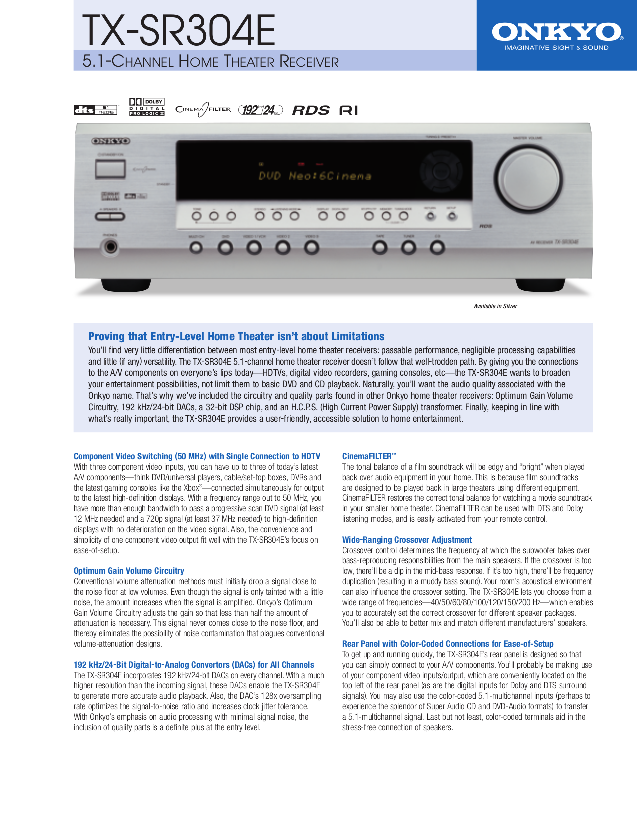 pdf for Onkyo Receiver TX-SR304 manual