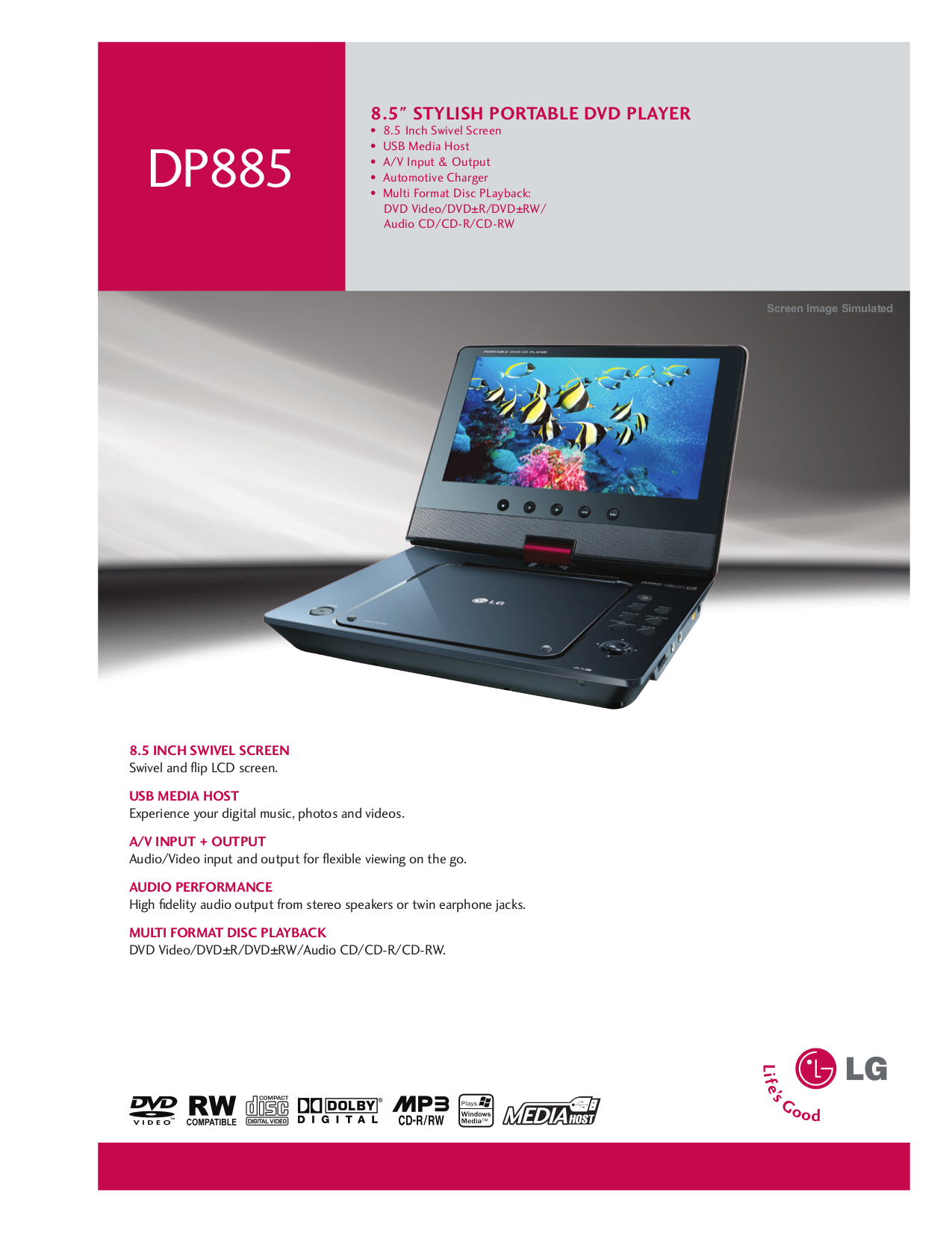 pdf for LG Portable DVD Player DP885 manual