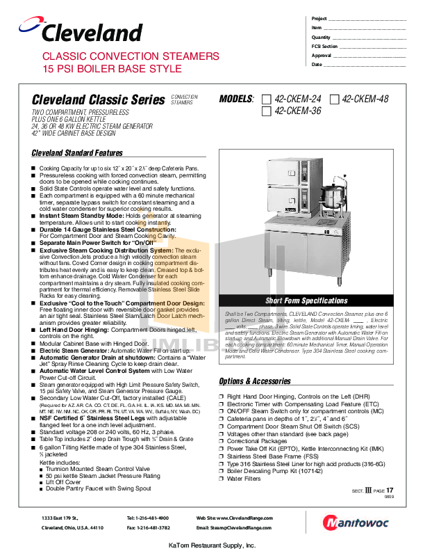PDF manual for Cleveland Other Classic Series 42CKEM48 Steamers