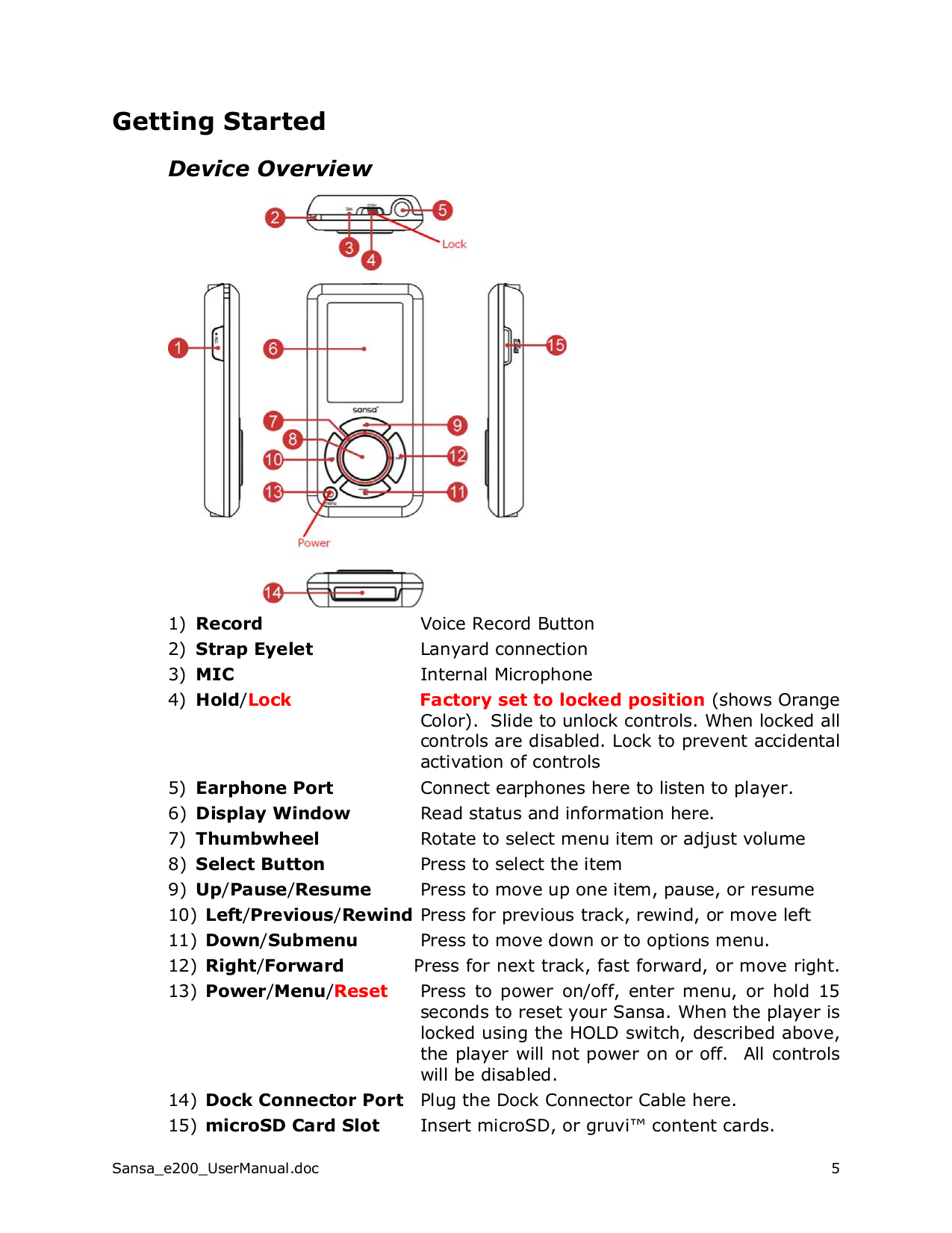 PDF manual for Sandisk MP3 Player Sansa e260