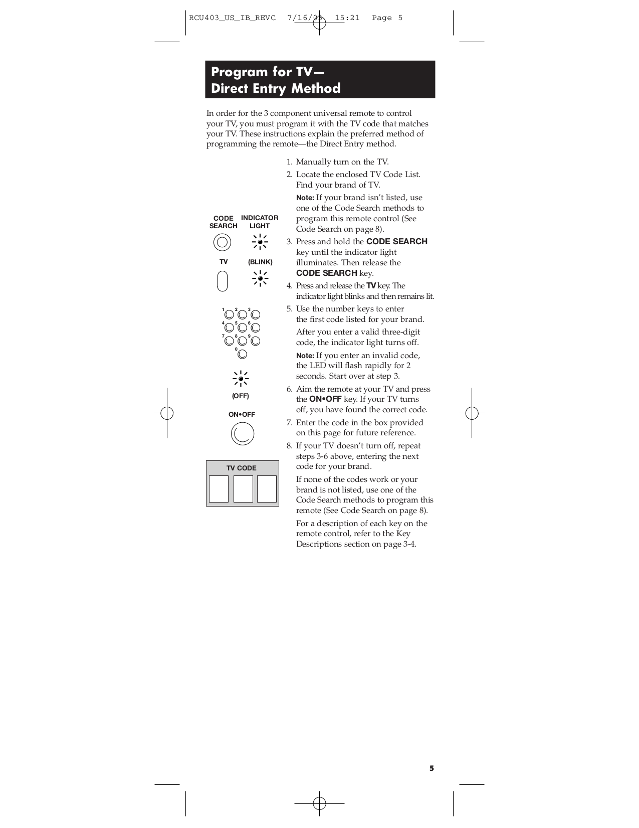 PDF manual for RCA Remote Control RCU403