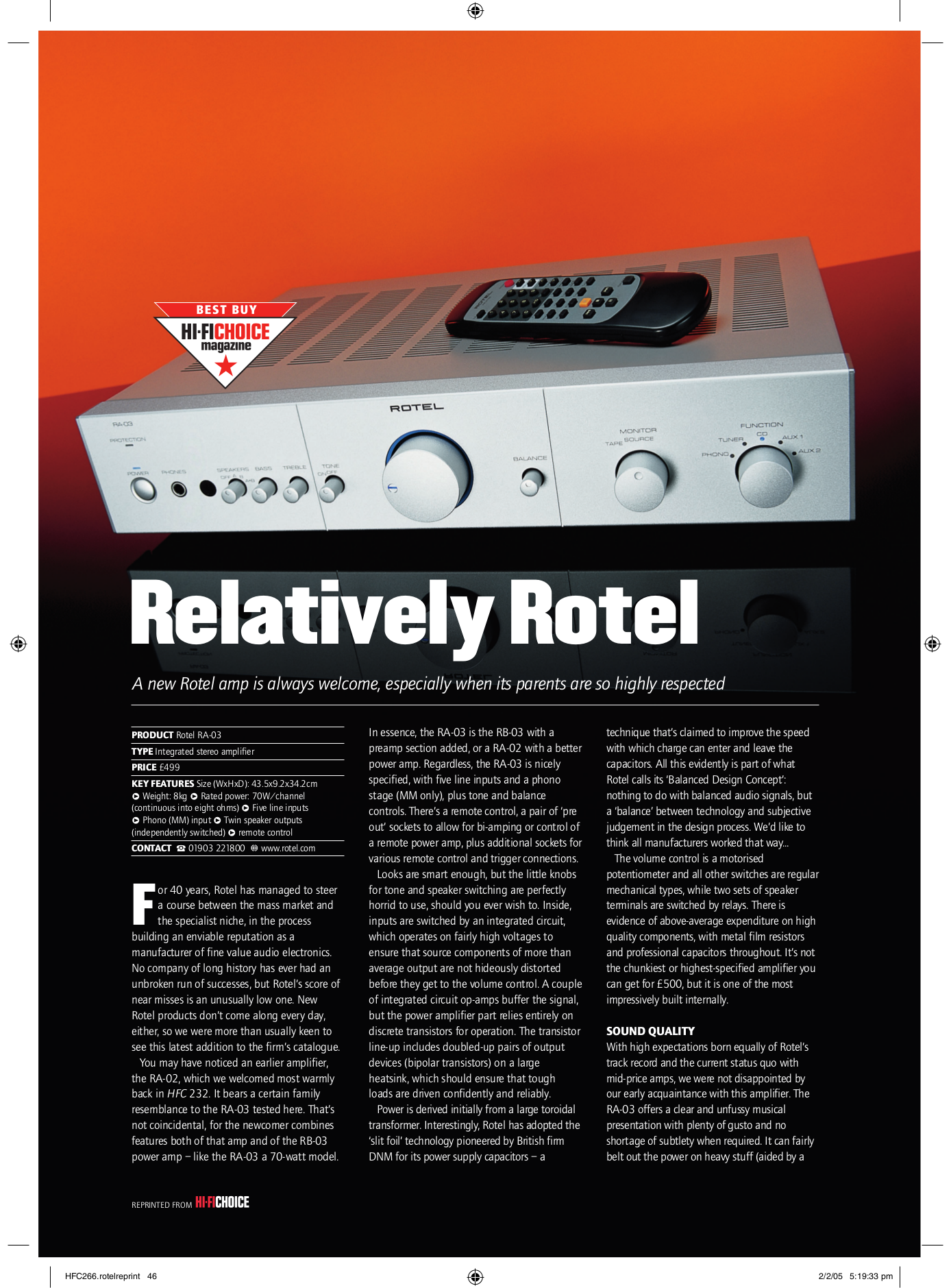 pdf for Rotel Amp RA-02 manual