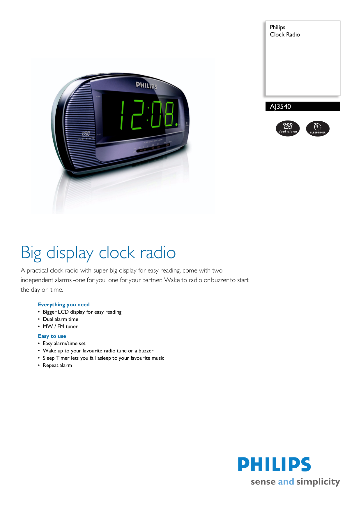 Download free pdf for Philips AJ3540 Clock Radio manual