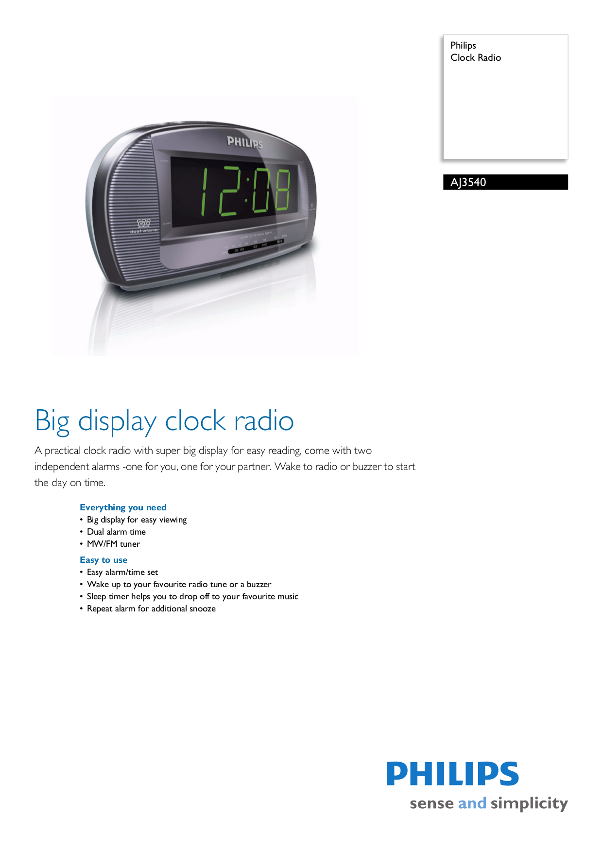 Download free pdf for Philips AJ3540 Clock Radio manual