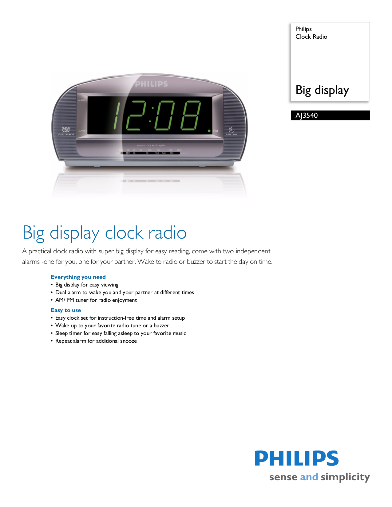 Download free pdf for Philips AJ3540 Clock Radio manual