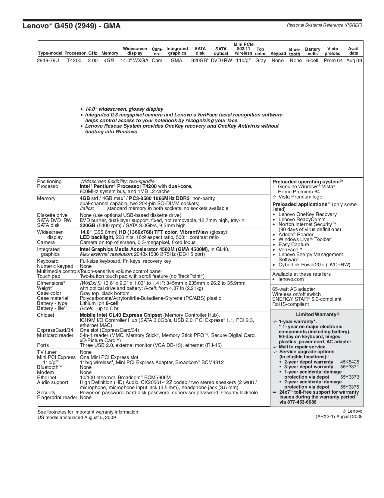 pdf for Lenovo Laptop G450 2949 manual