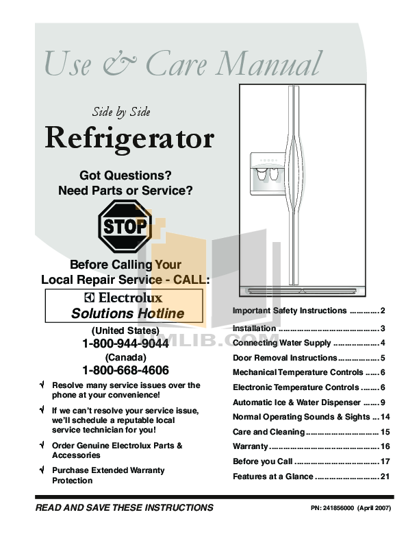 frigidaire gallery refrigerator manual pdf
