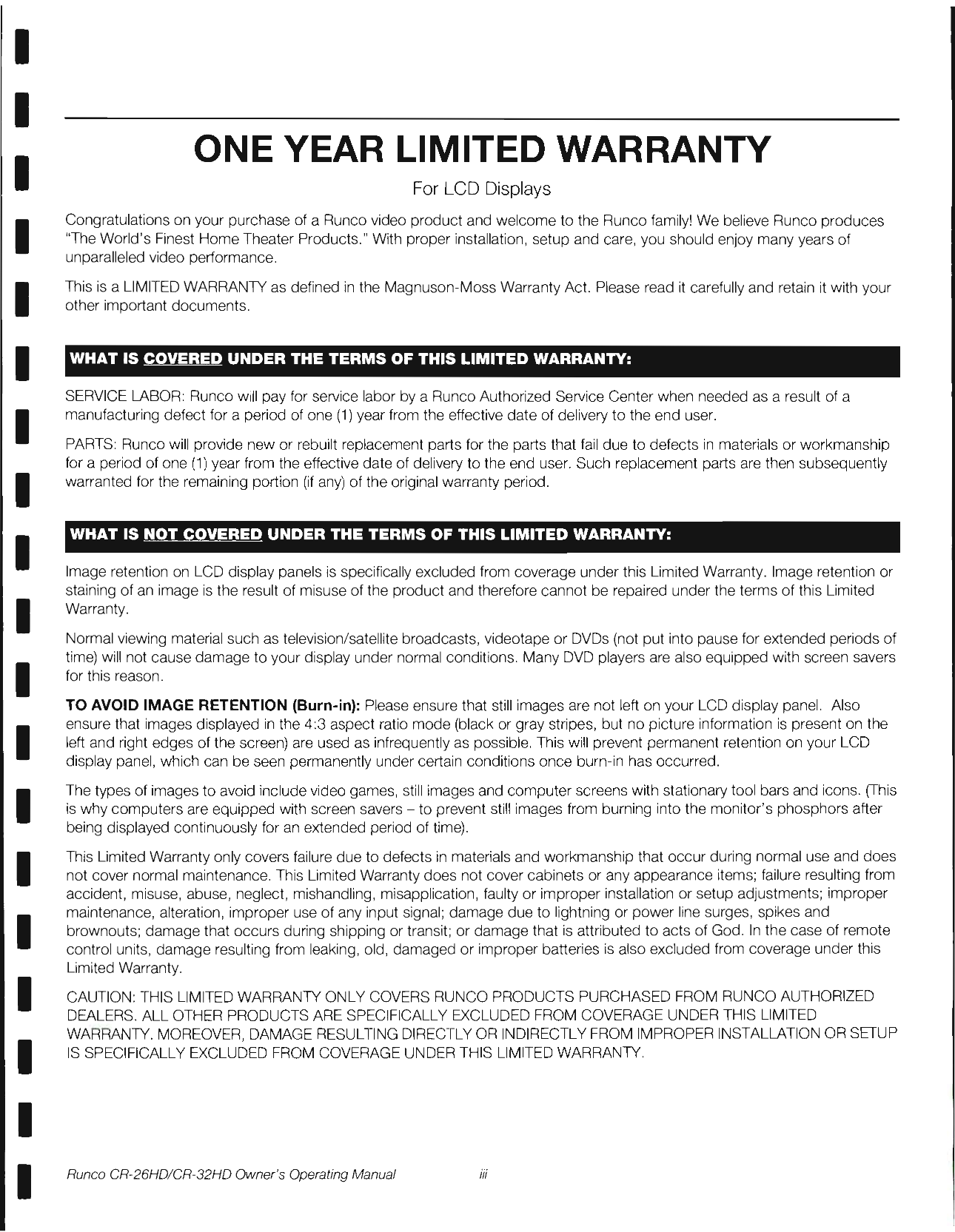 ... Runco Monitor Crystal Series CR-26HD pdf page preview ...