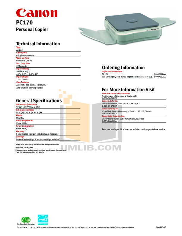 PDF manual for Canon Copier PC170