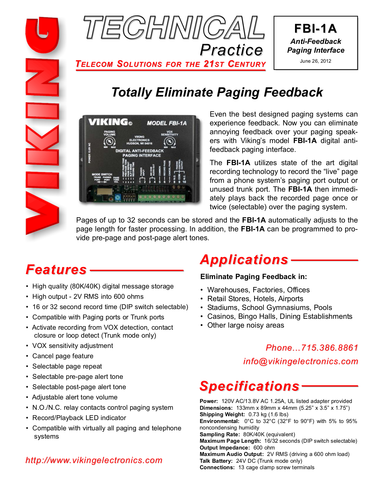 Download free pdf for Viking FBI-1A Digital Anti-feedback Other manual