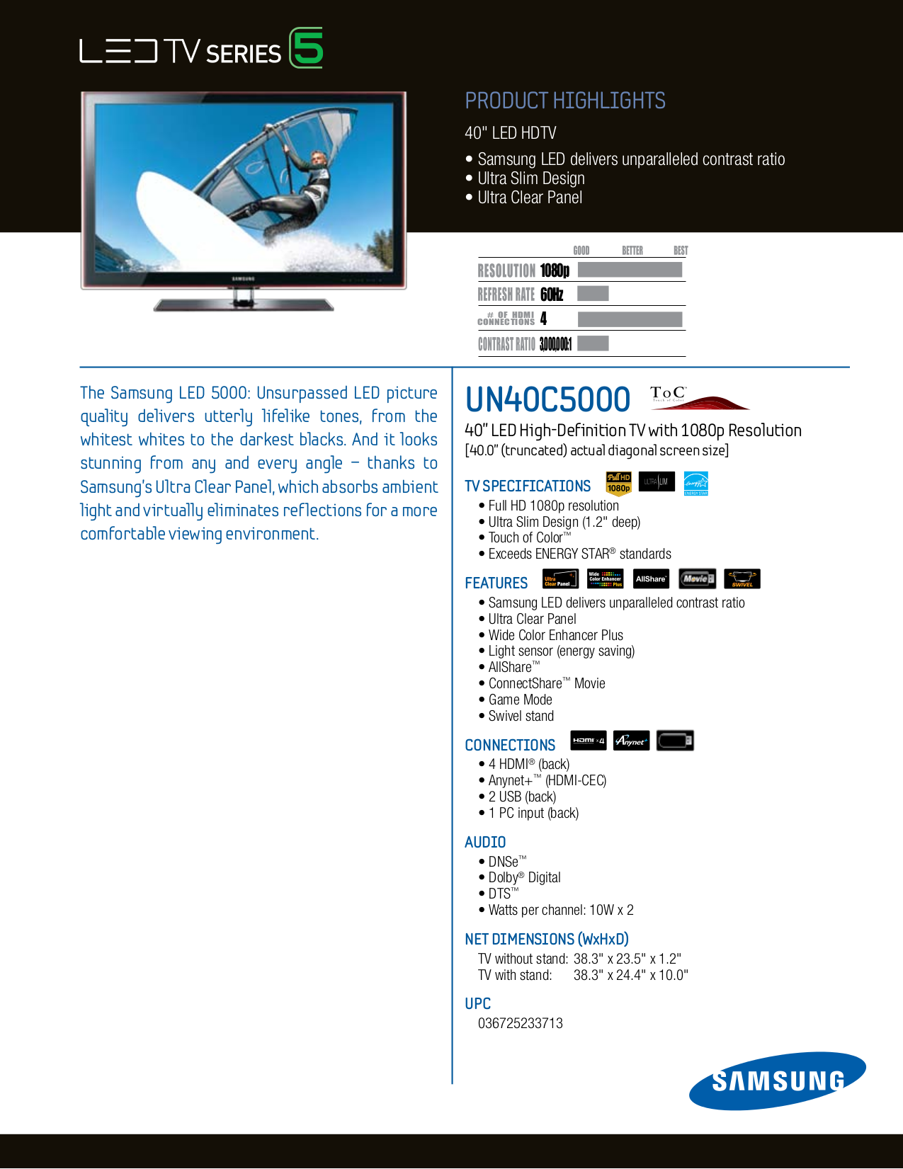 Download free pdf for Samsung UN40C5000 TV manual