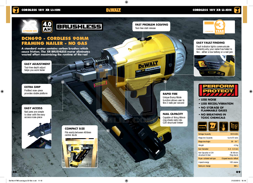 PDF manual for Dewalt Other DC618 Cordless Nailer