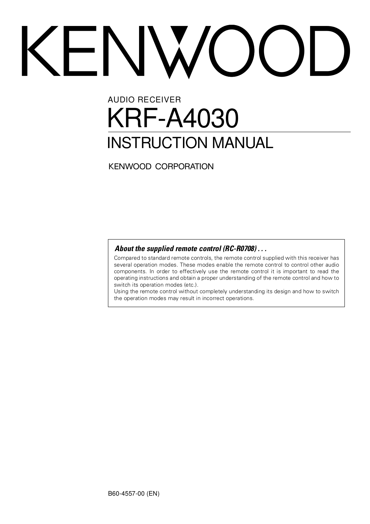 Download free pdf for Kenwood KRF-A4030 Receiver manual