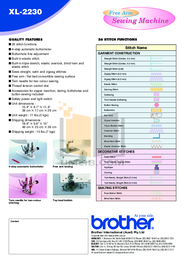 PDF manual for Brother Other XL2230 Sewing Machines