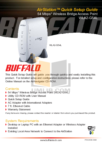 Download Free Pdf For Buffalo Wla G54c Access Point Other Manual