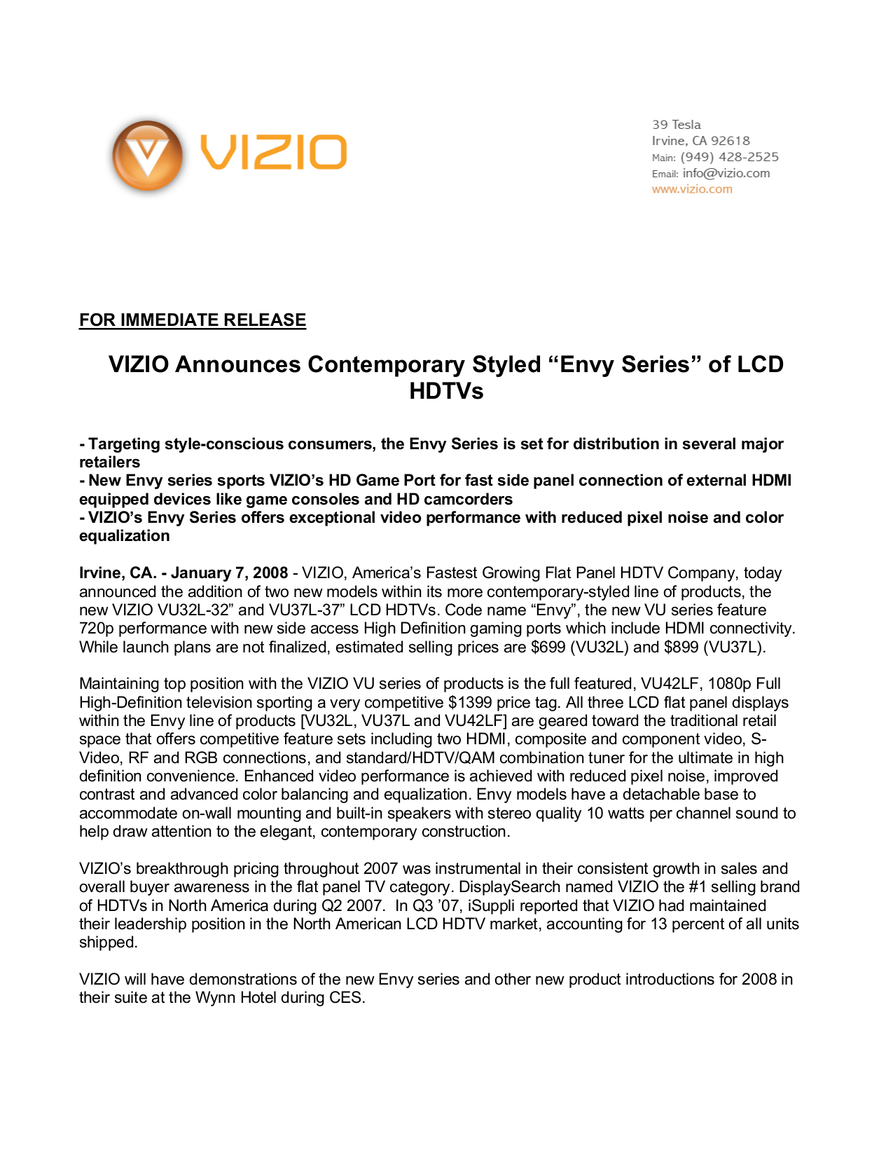 Download free pdf for Vizio VU37L TV manual