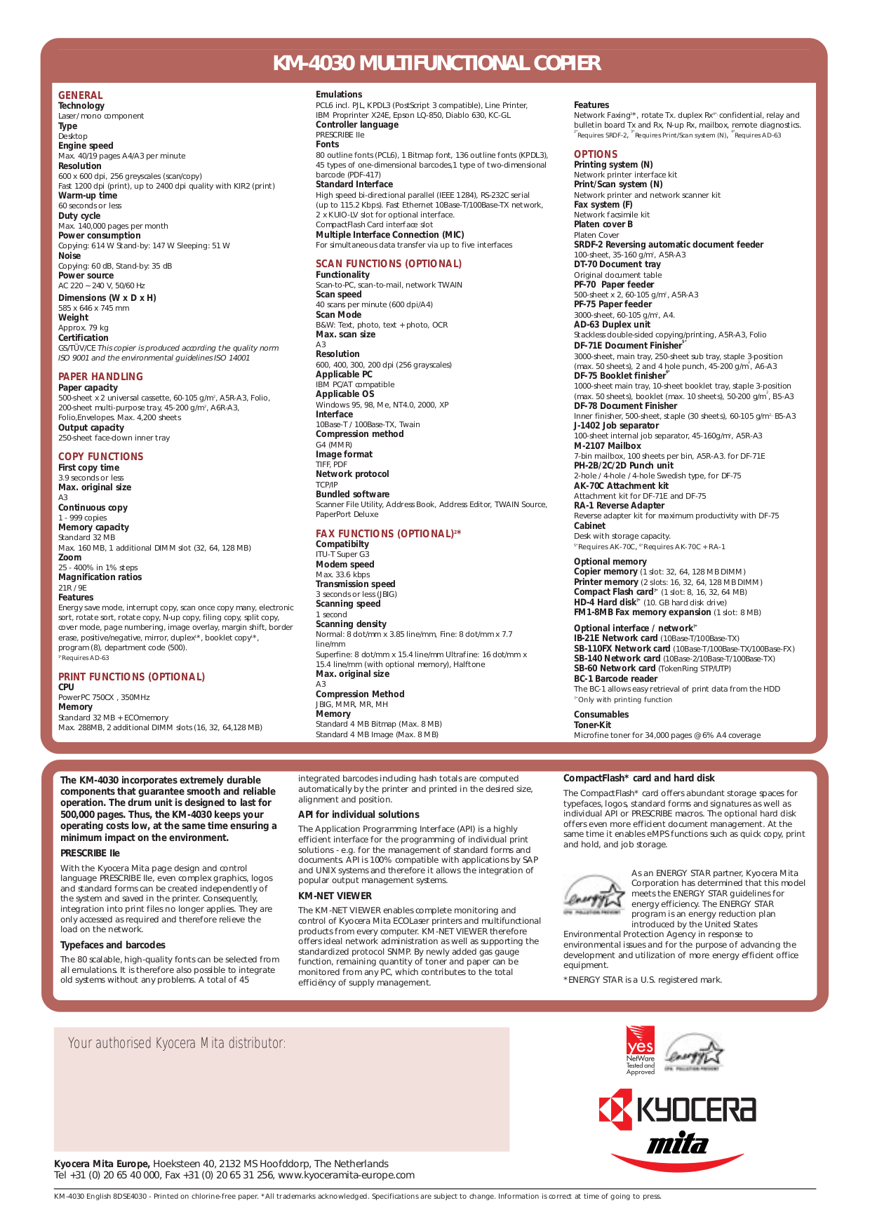 PDF manual for Kyocera Multifunction Printer KM-4030