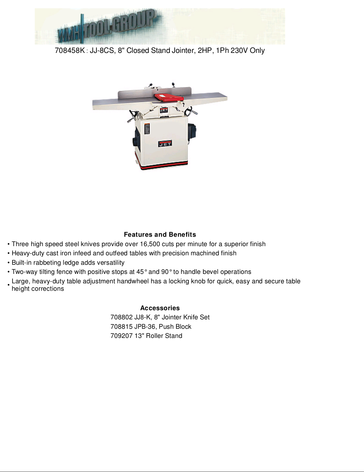 Download free pdf for Jet JJ8CS Jointers Other manual