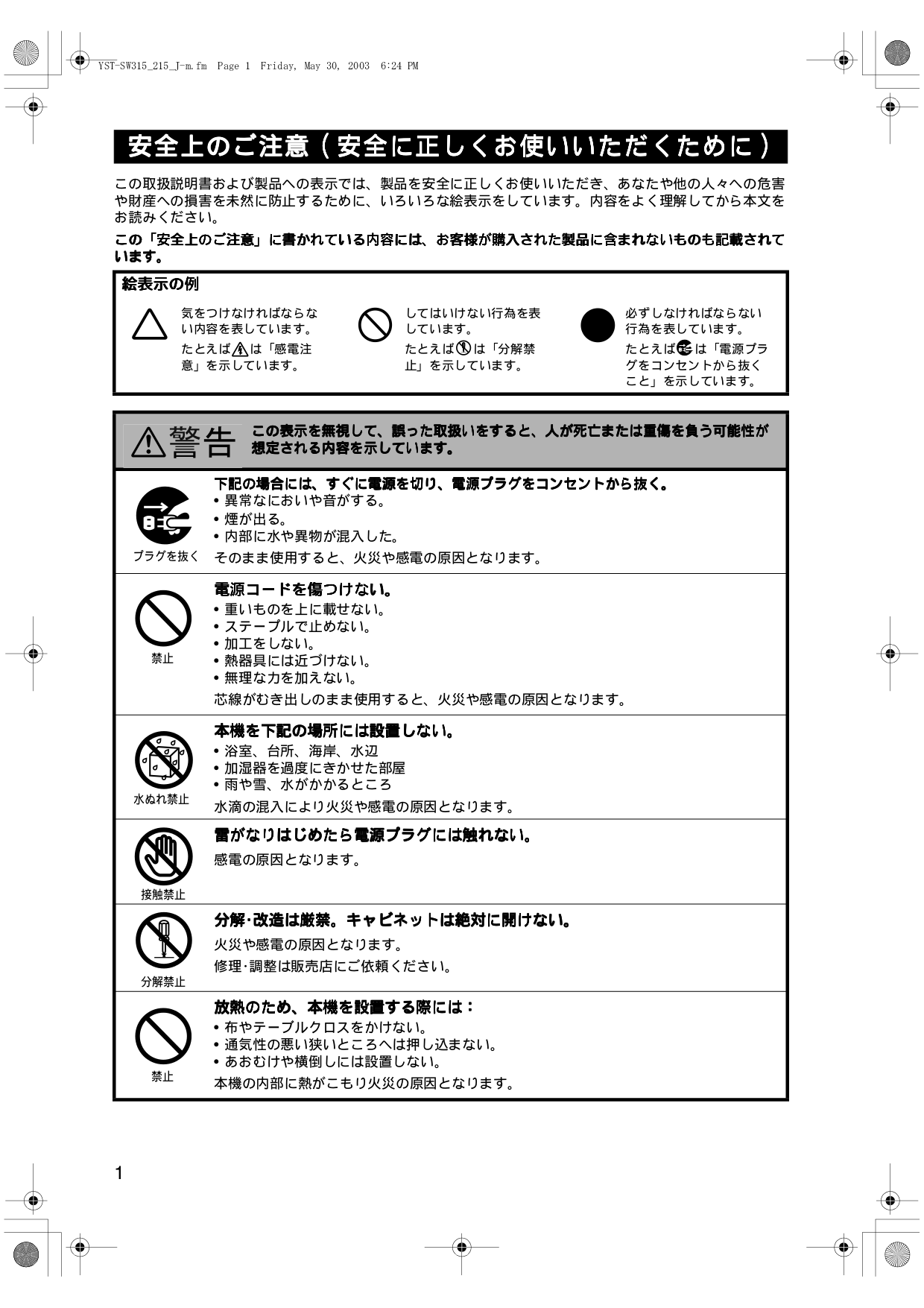 PDF manual for Yamaha Subwoofer YST-SW315