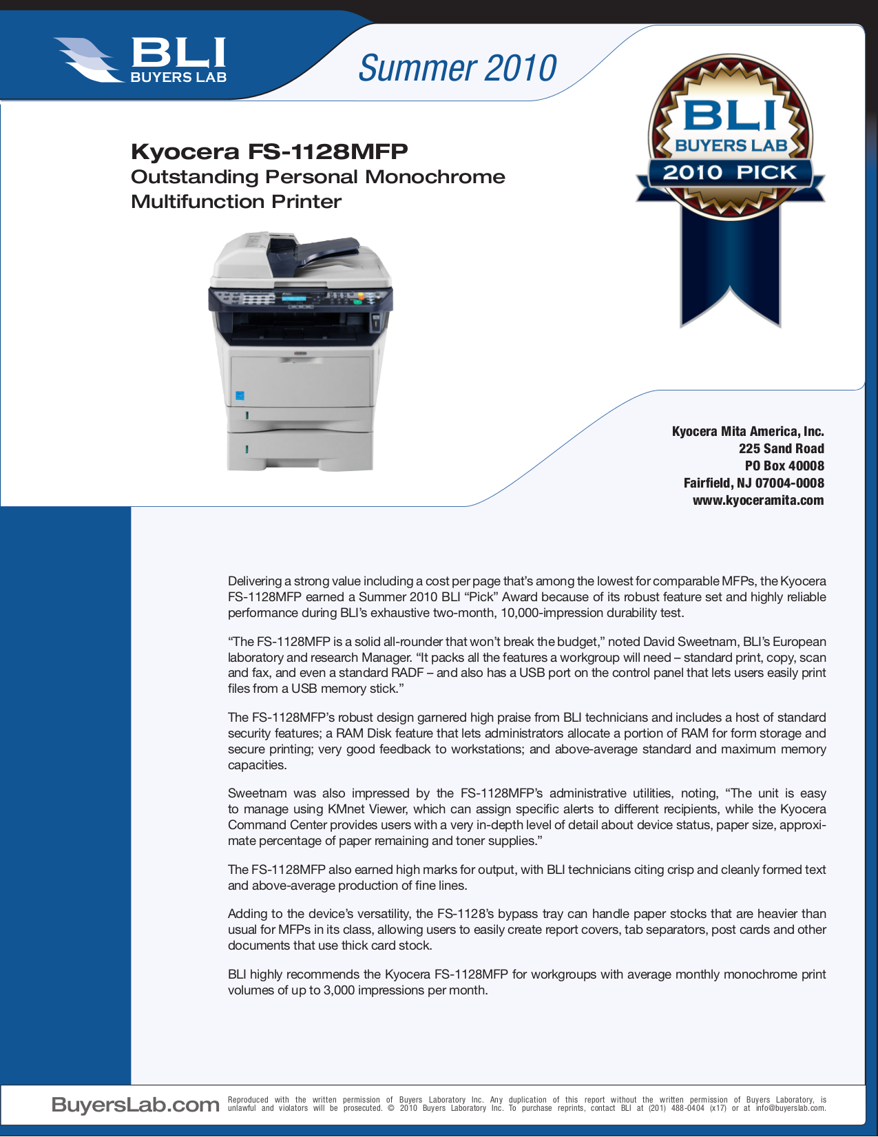 Download free pdf for Kyocera Mita FS-1128MFP Multifunction Printer manual