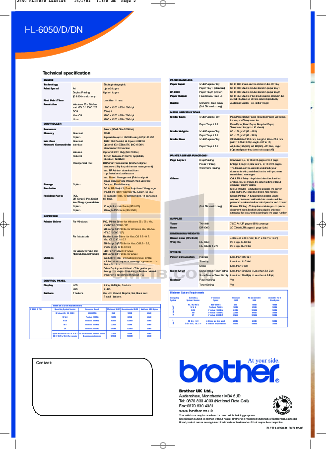 PDF manual for Brother Printer HL-6050D