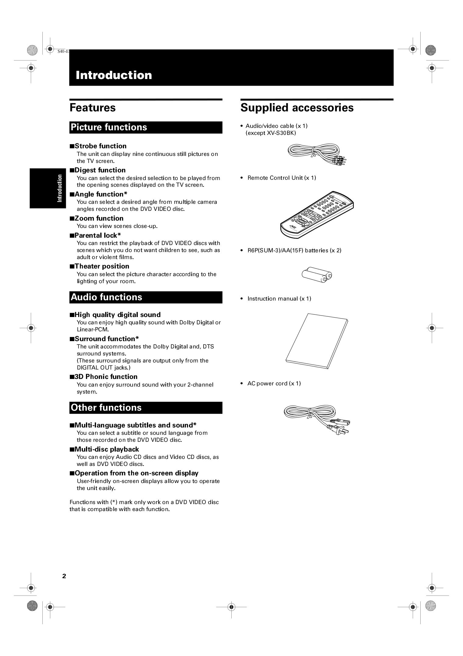 PDF manual for JVC DVD Players XVS40BK