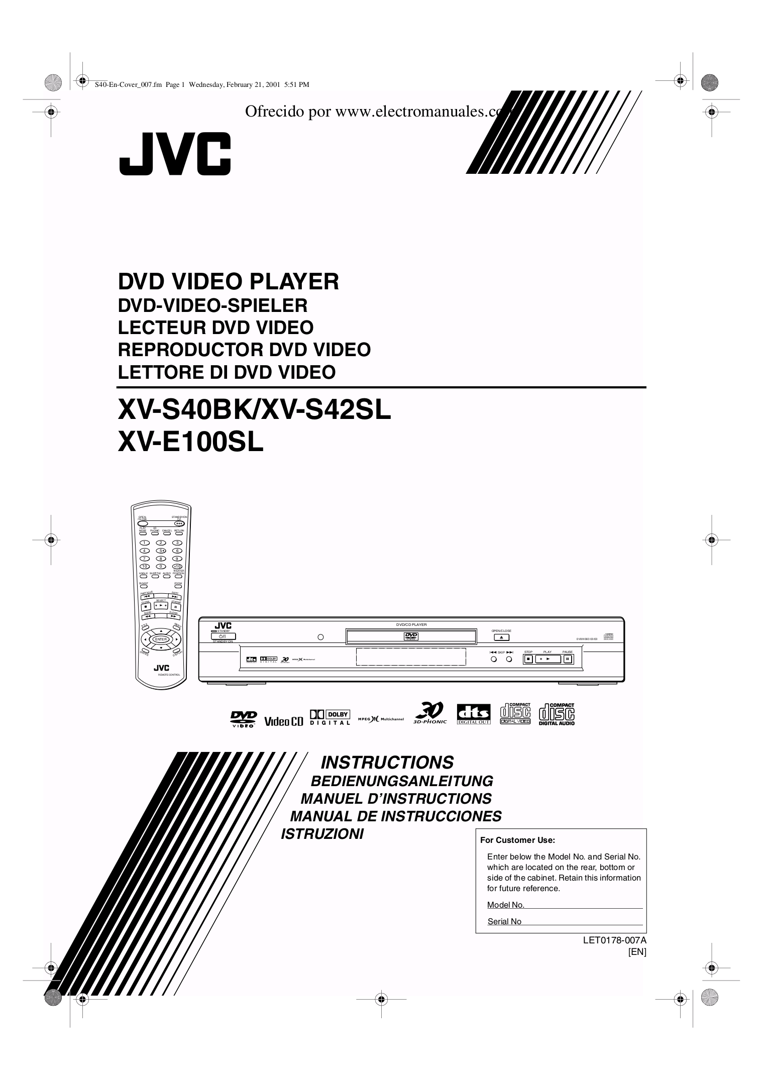 PDF manual for JVC DVD Players XVS40BK