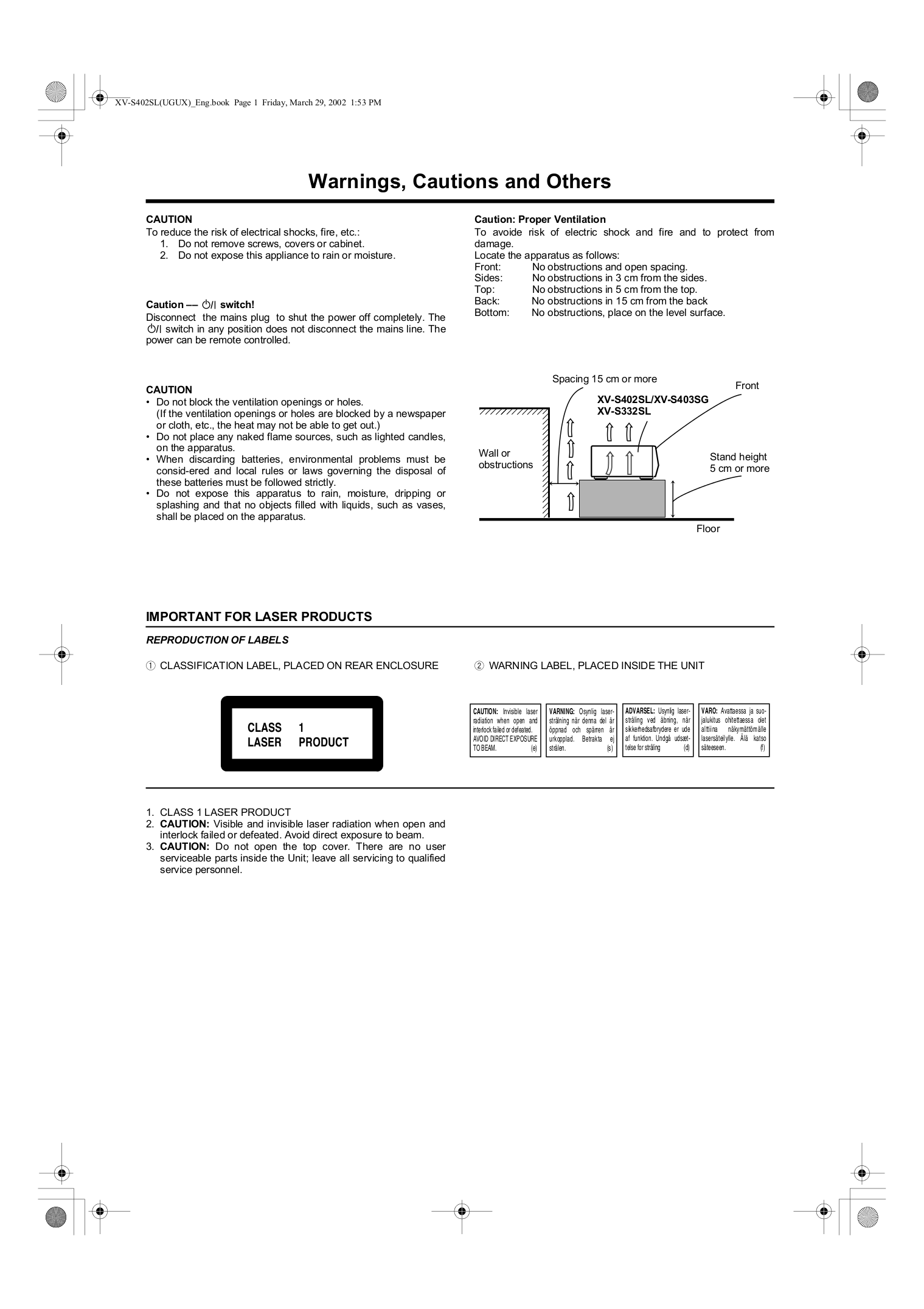 PDF manual for JVC DVD Players XVS40BK