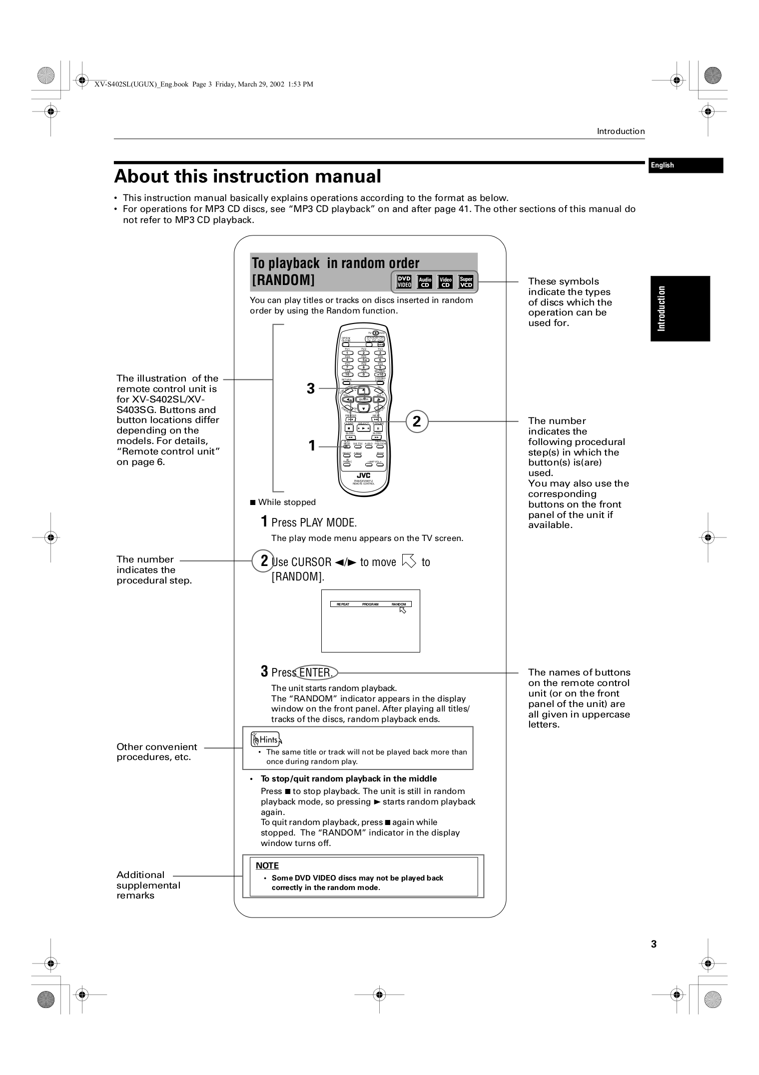 PDF manual for JVC DVD Players XVS40BK