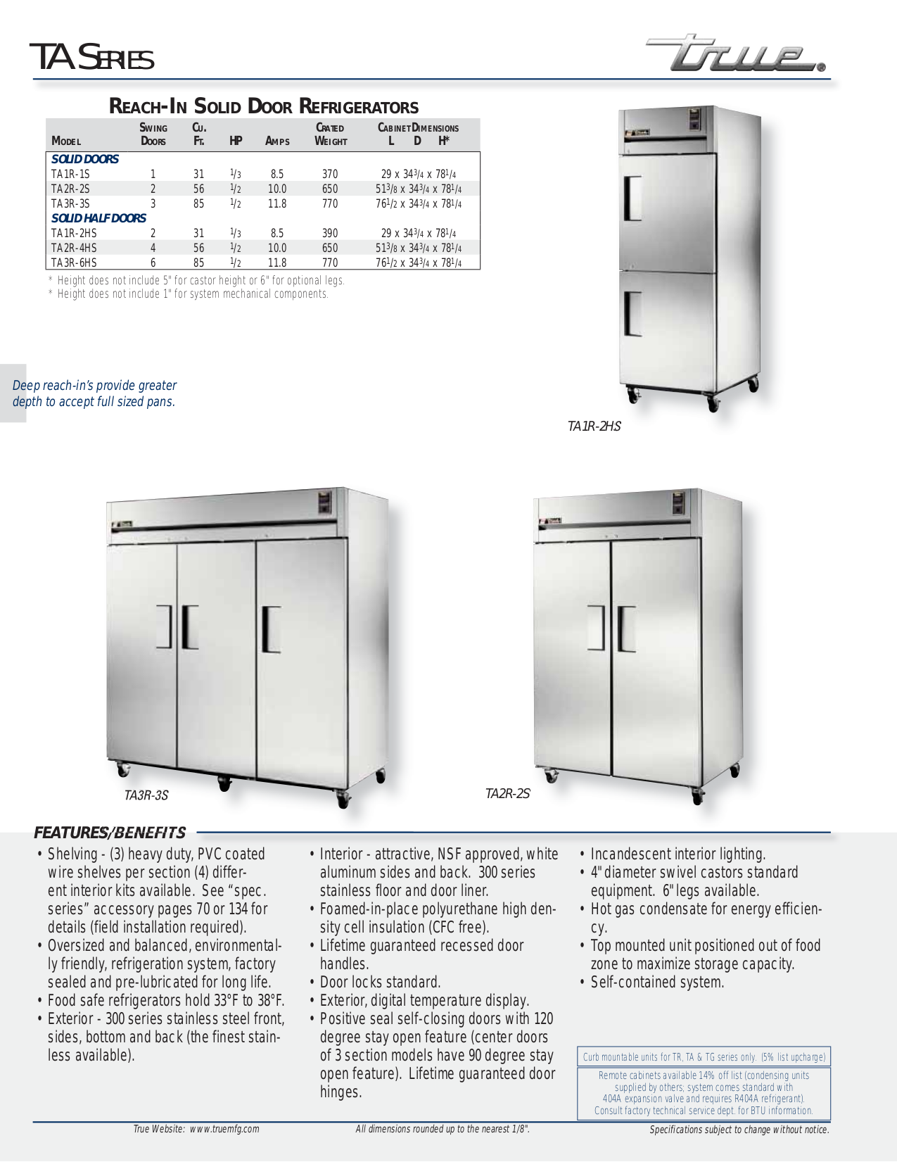 pdf for True Refrigerator TA3R-6HS manual