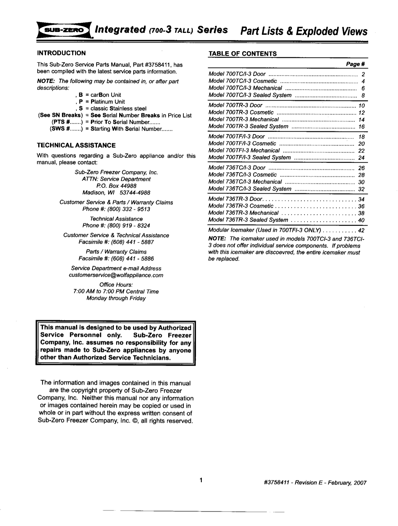 PDF manual for Wolf Refrigerator Sub-Zero 736TC